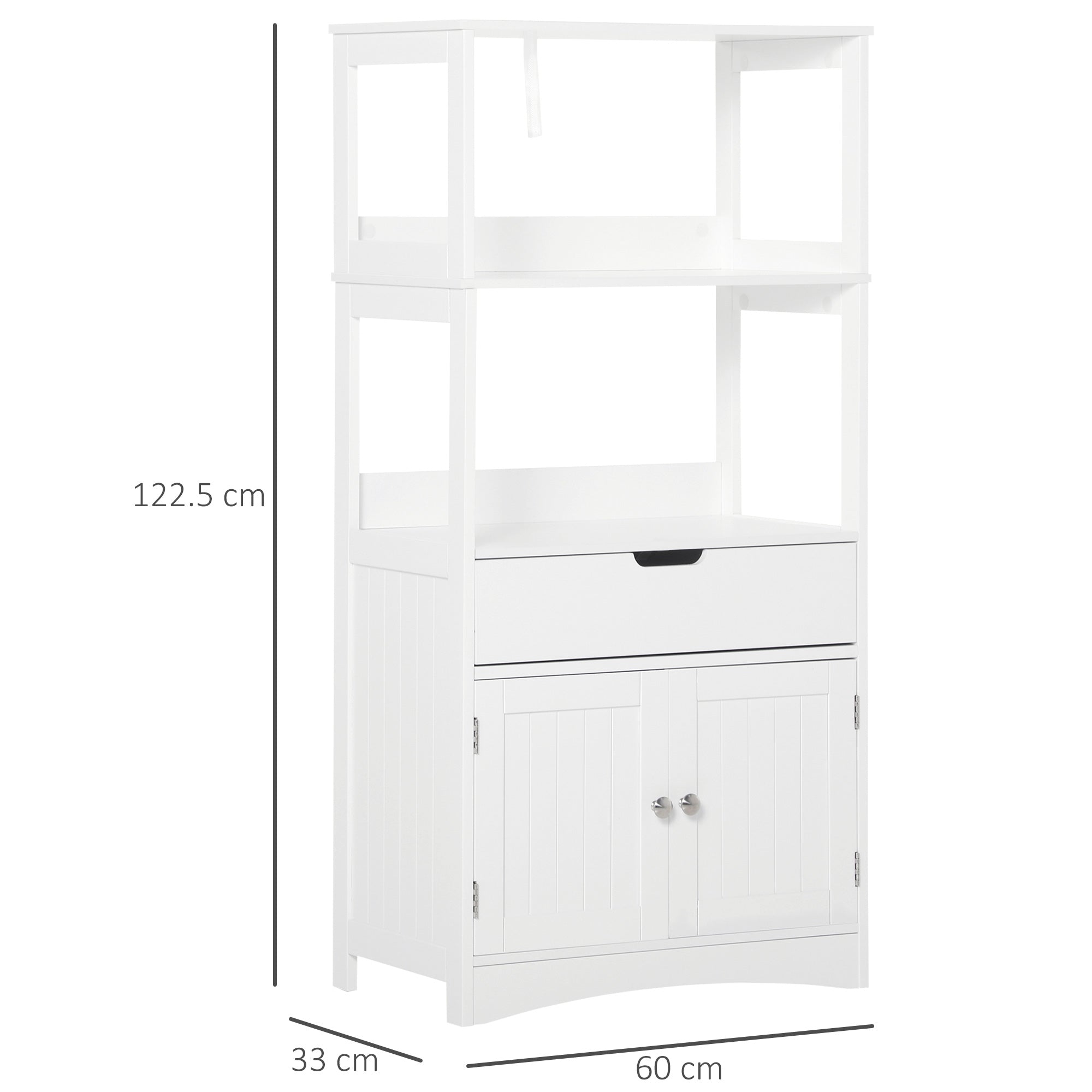 Bathroom Floor Cabinet, Free Standing Kitchen Cupboard with Shelves, Drawer and Doors, Storage Organizer for Living Room, White