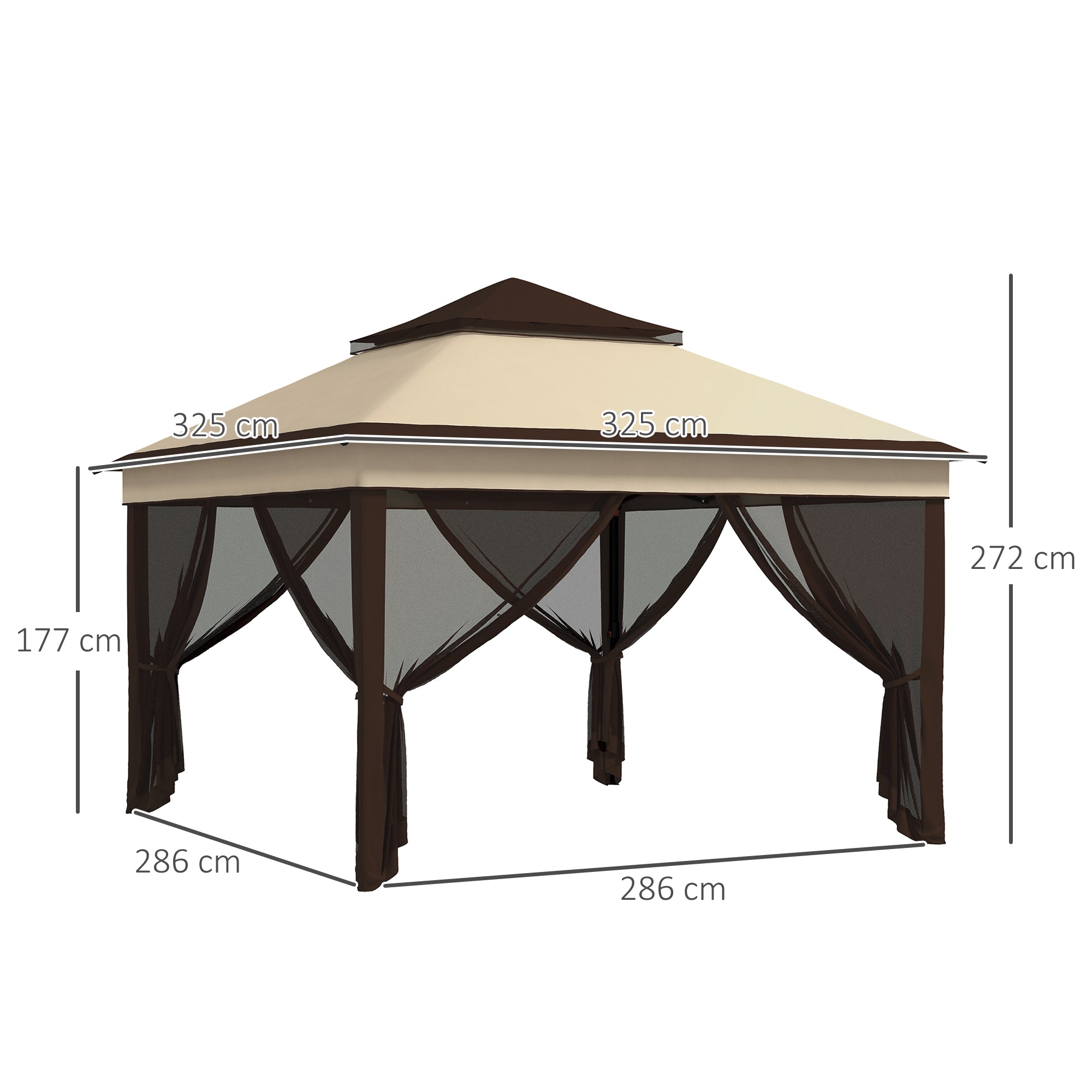 3 x 3 Metre Pop Up Gazebo Set with Removable Mesh Curtains - Beige