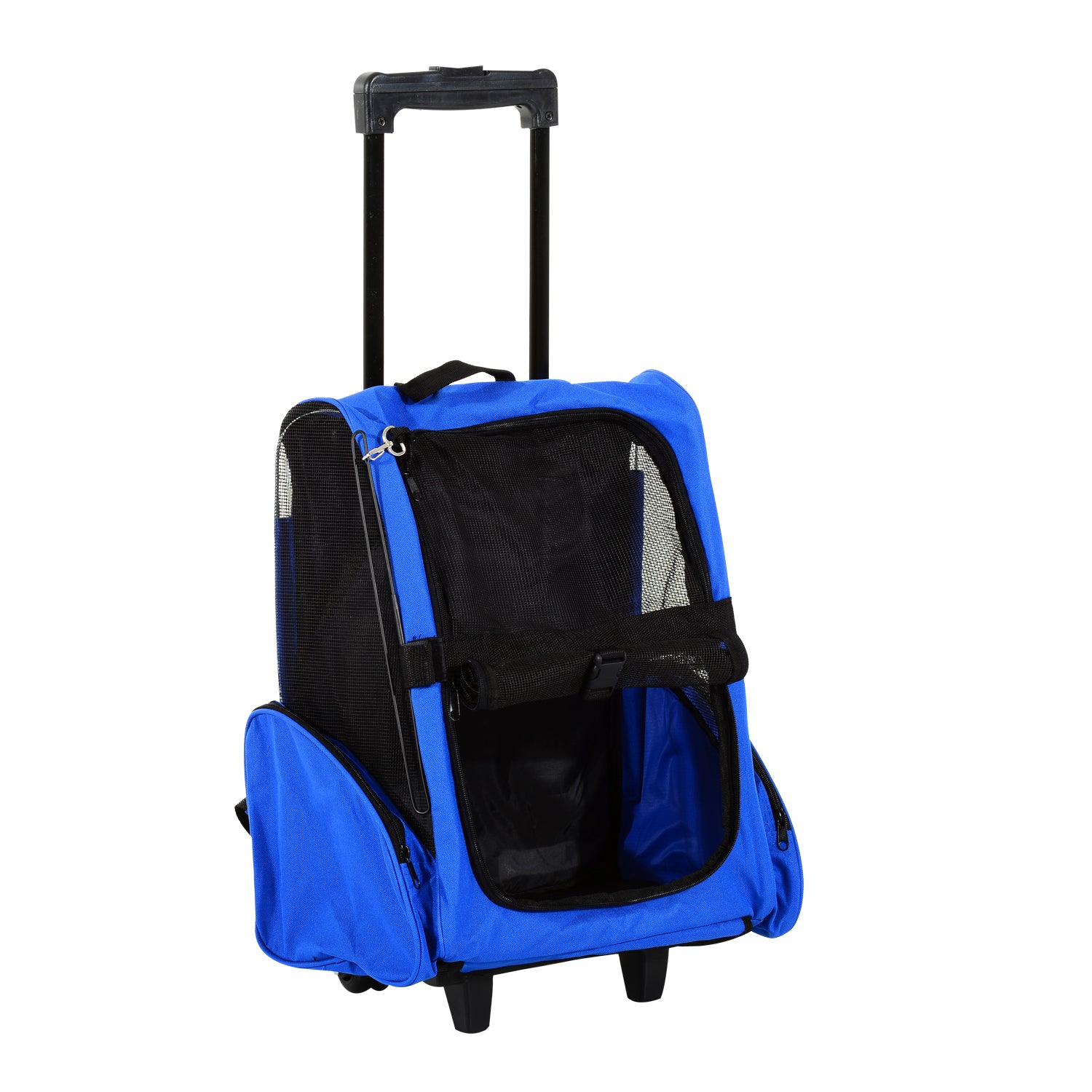 Pet Carrier Travel Backpack Bag Cat Carrier Puppy Dog Bag w/ Trolley, Telescopic Handle Portable Stroller Wheel, 42 x 25 x 55 cm, Blue