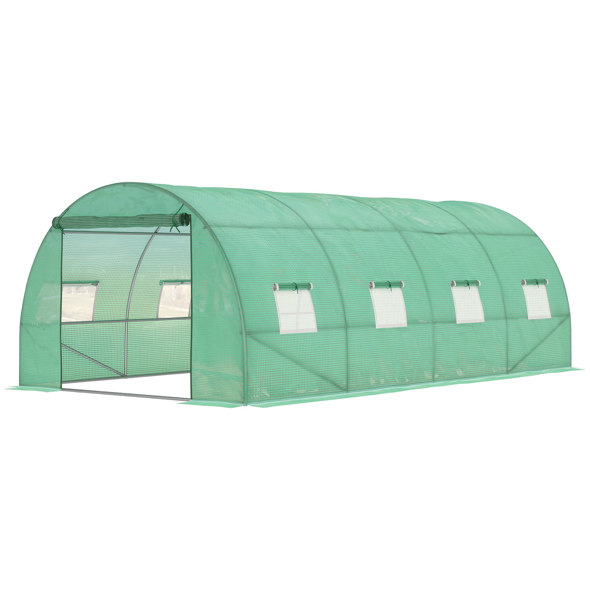 6 x 3 m Large Walk-In Greenhouse Garden Polytunnel Greenhouse with Steel Frame, Zippered Door and Roll Up Windows, Green