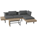 3 Piece L Shaped Garden Sofa Set with Cushions and Coffee Table - Grey
