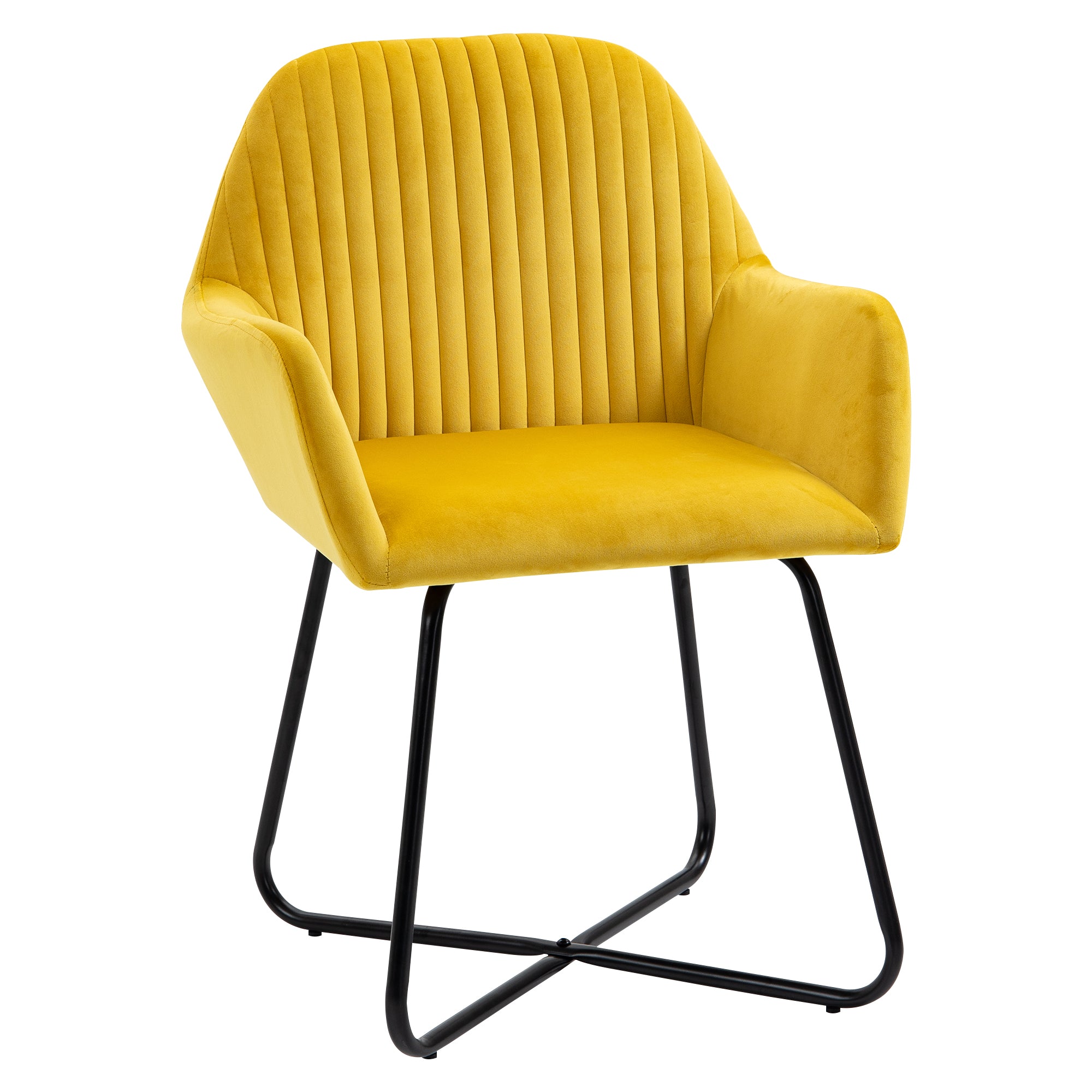 Modern Arm Chair Upholstered Accent Chair with Metal Base for Living Room Yellow