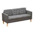Modern 3-Seater Button-Tufted Fabric Sofa with Hidden Storage Rubberwood Legs - Grey