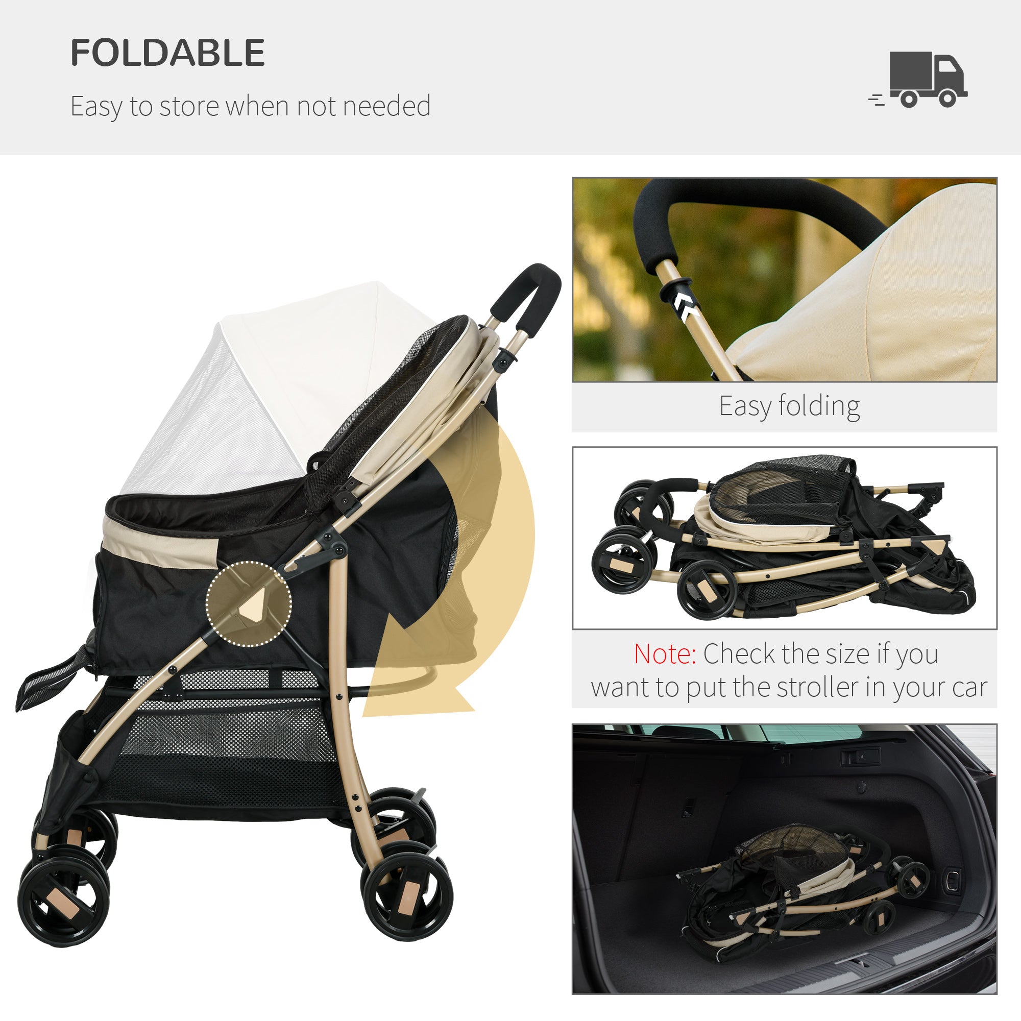 Oxfoad Pet Stroller for Small Minature Dogs with Rain Cover Dark Khaki