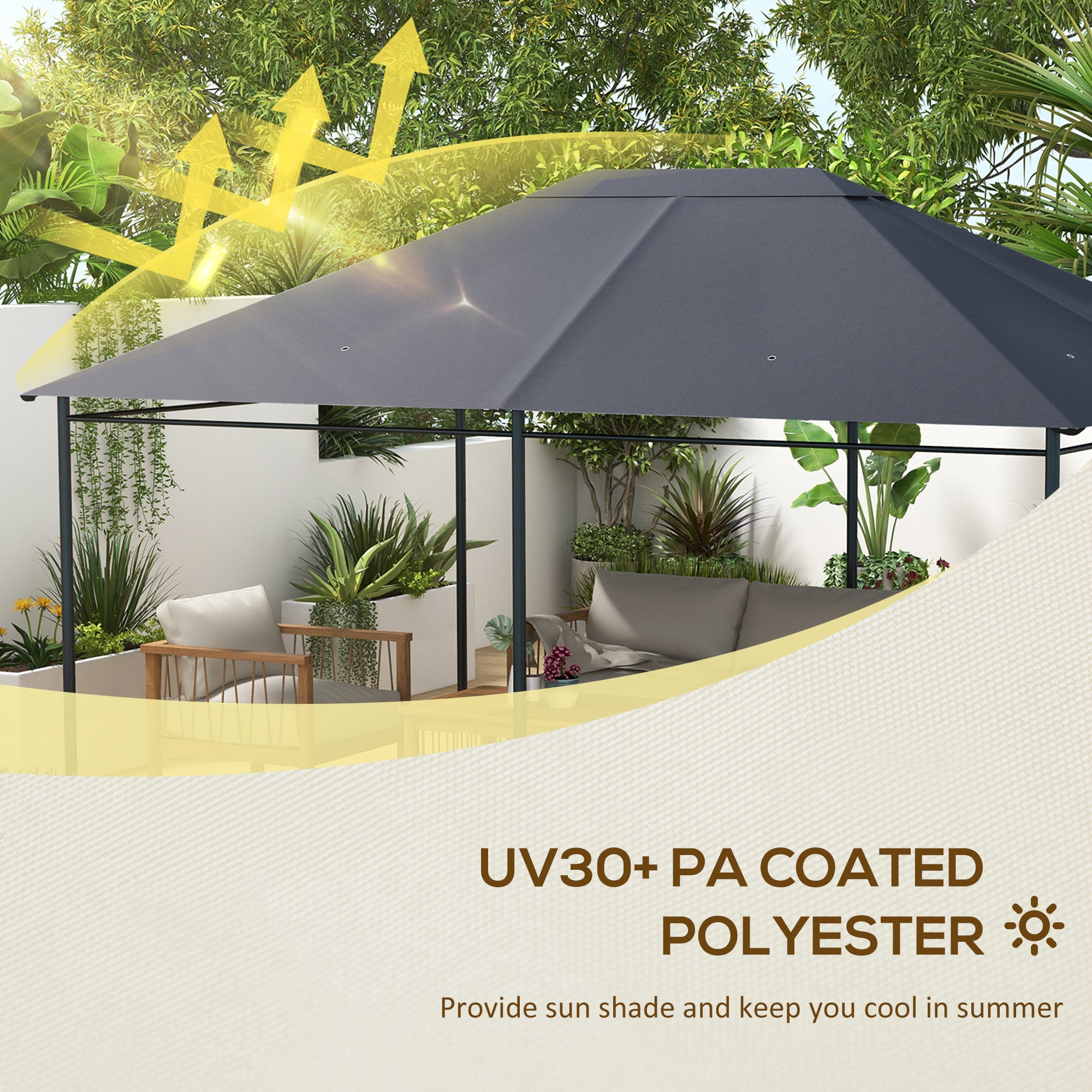 3 x 4m Gazebo Canopy Replacement Cover, Gazebo Roof Replacement (TOP COVER ONLY), Dark Grey