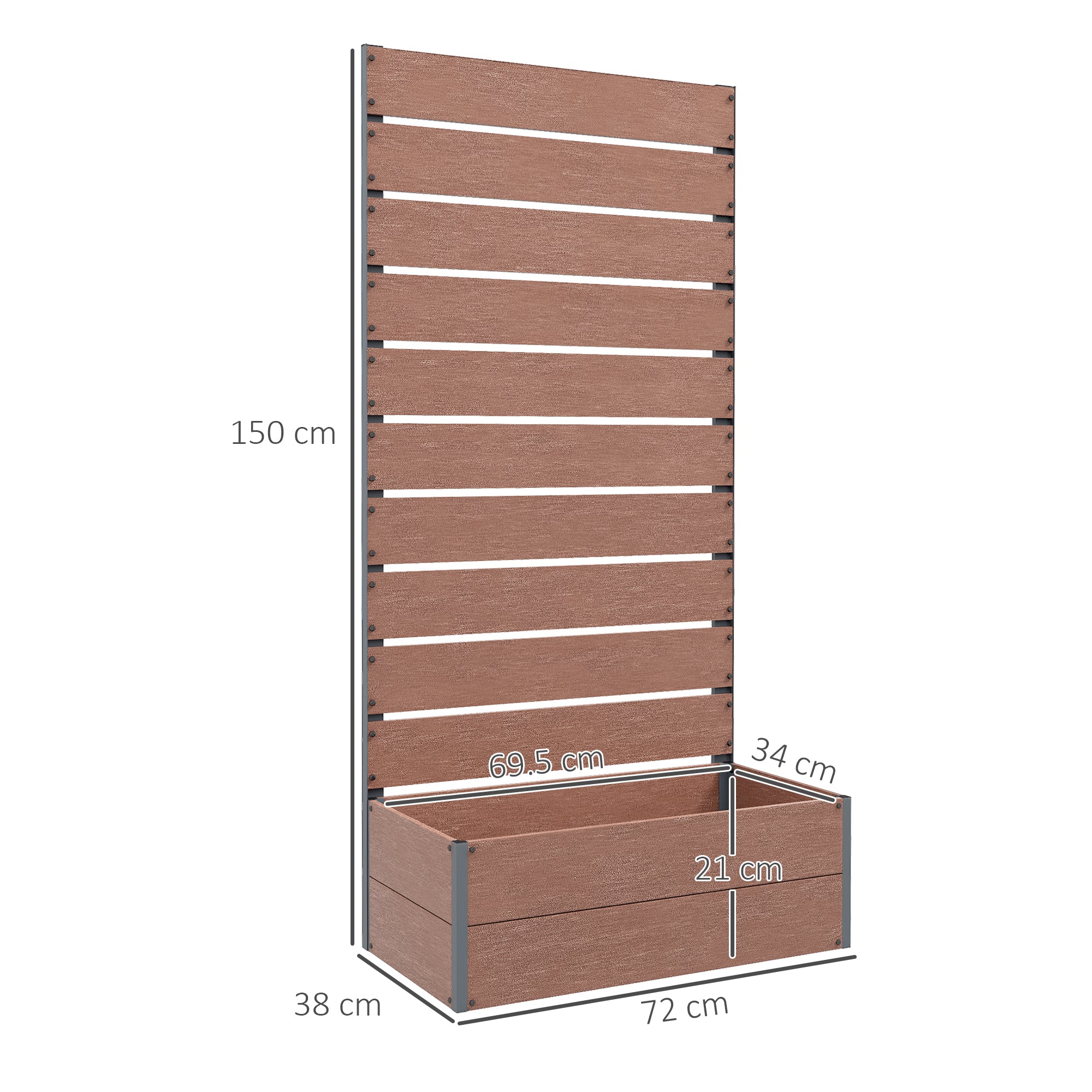 Garden Planter with Trellis for Climbing Plants, Vines, Flowers, Freestanding Raised Bed for Garden, Outdoor, Patio, Planter Box with Drainage Gap, 72x38x150cm, Light Brown