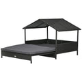 Extendable Elevated Rattan Dog Bed with Water-Resistant Roof and Removable Cushion for Small to Medium Dogs - Grey