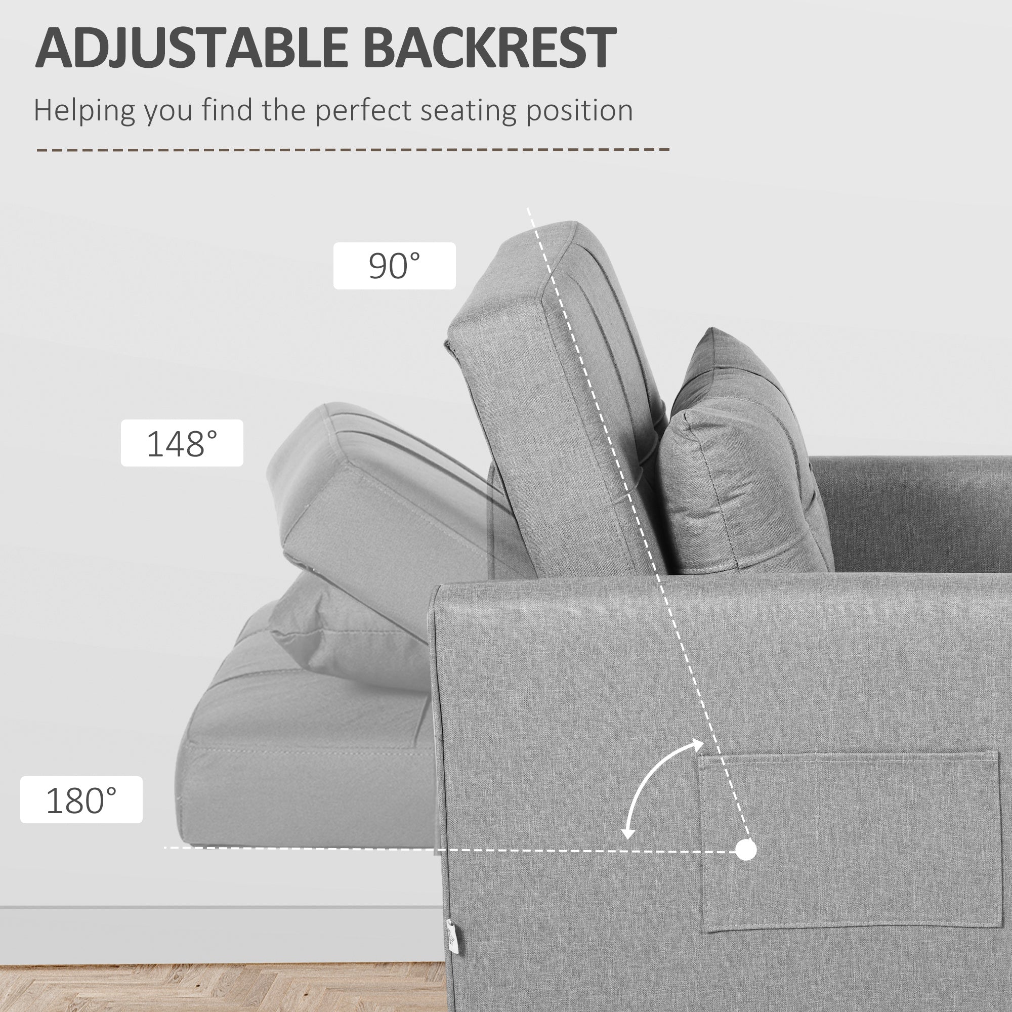 3-In-1 Convertible Chair Bed, Pull Out Sleeper Chair, Fold Out Bed with Adjustable Backrest, Side Pockets, Light Grey