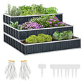 Set of 3 Metal Raised Garden Beds with Gloves Elevated Planter - Grey