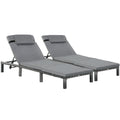 Set of 2 Outdoor PE Rattan Sun Loungers with Cushions - Grey