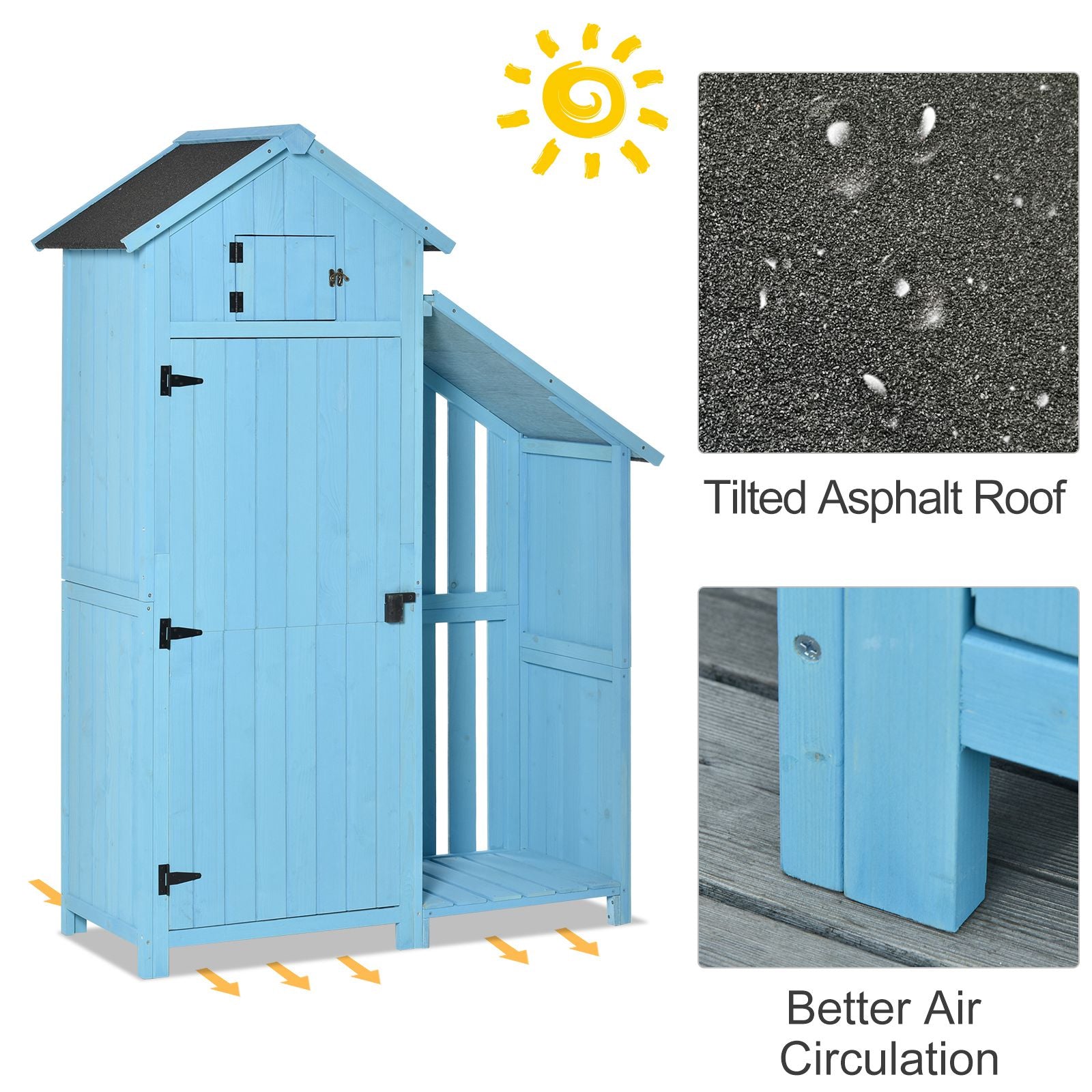 Garden Shed Wooden Firewood House Storage Cabinet Waterproof Asphalt Roof Tool Organizer with Lockable Door, 180 x 130 x 55 cm