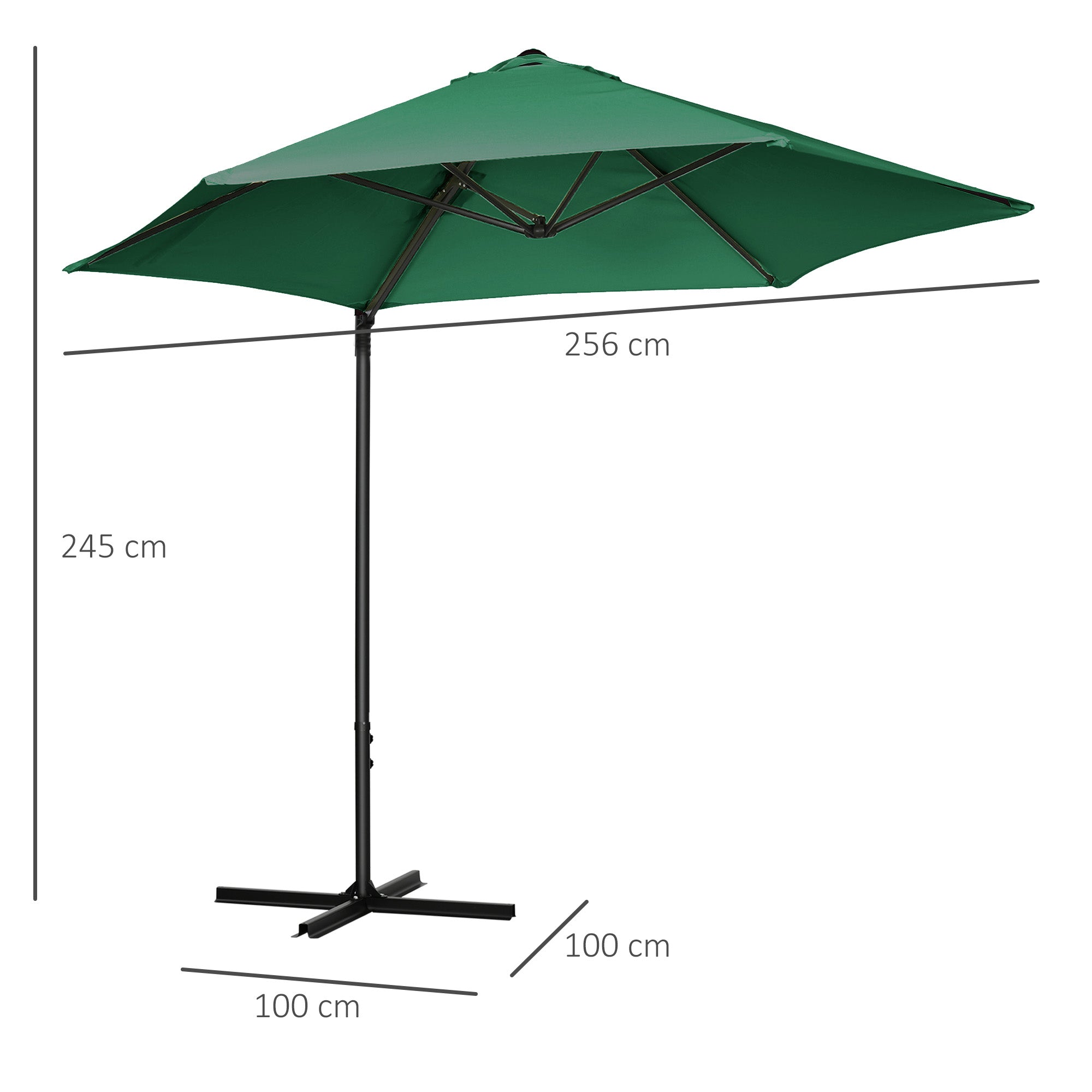 2.5 Metre Offset Cantilever Garden Umbrella with Cross Base - Green