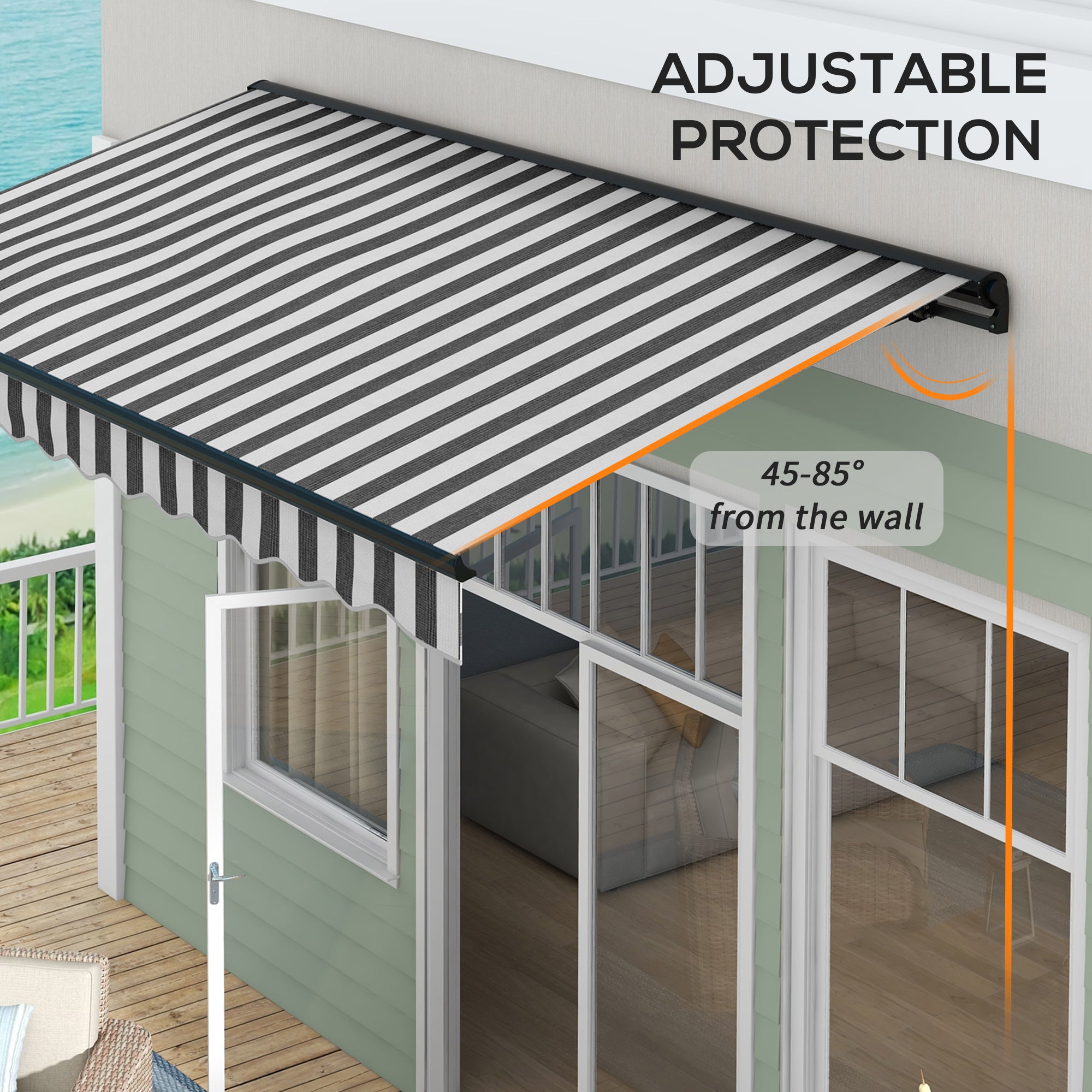 3.5 x 2.5m Aluminium Frame Electric Awning, Retractable Awning Sun Canopies for Patio Door Window, Grey and White