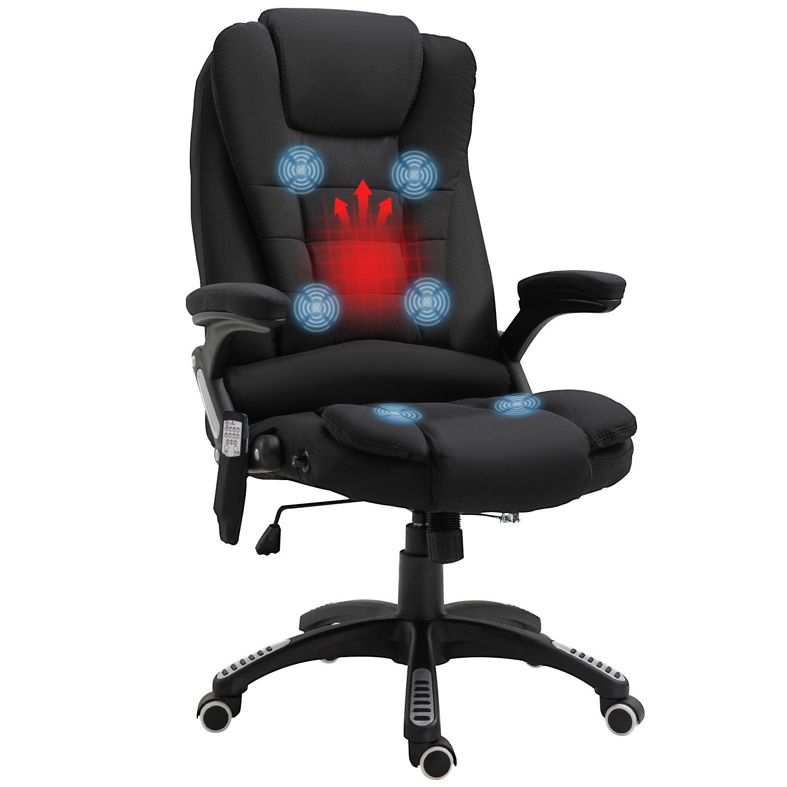 Massage Recliner Chair Heated Office Chair with Six Massage Points Linen-Feel Fabric 360° Swivel Wheels Black