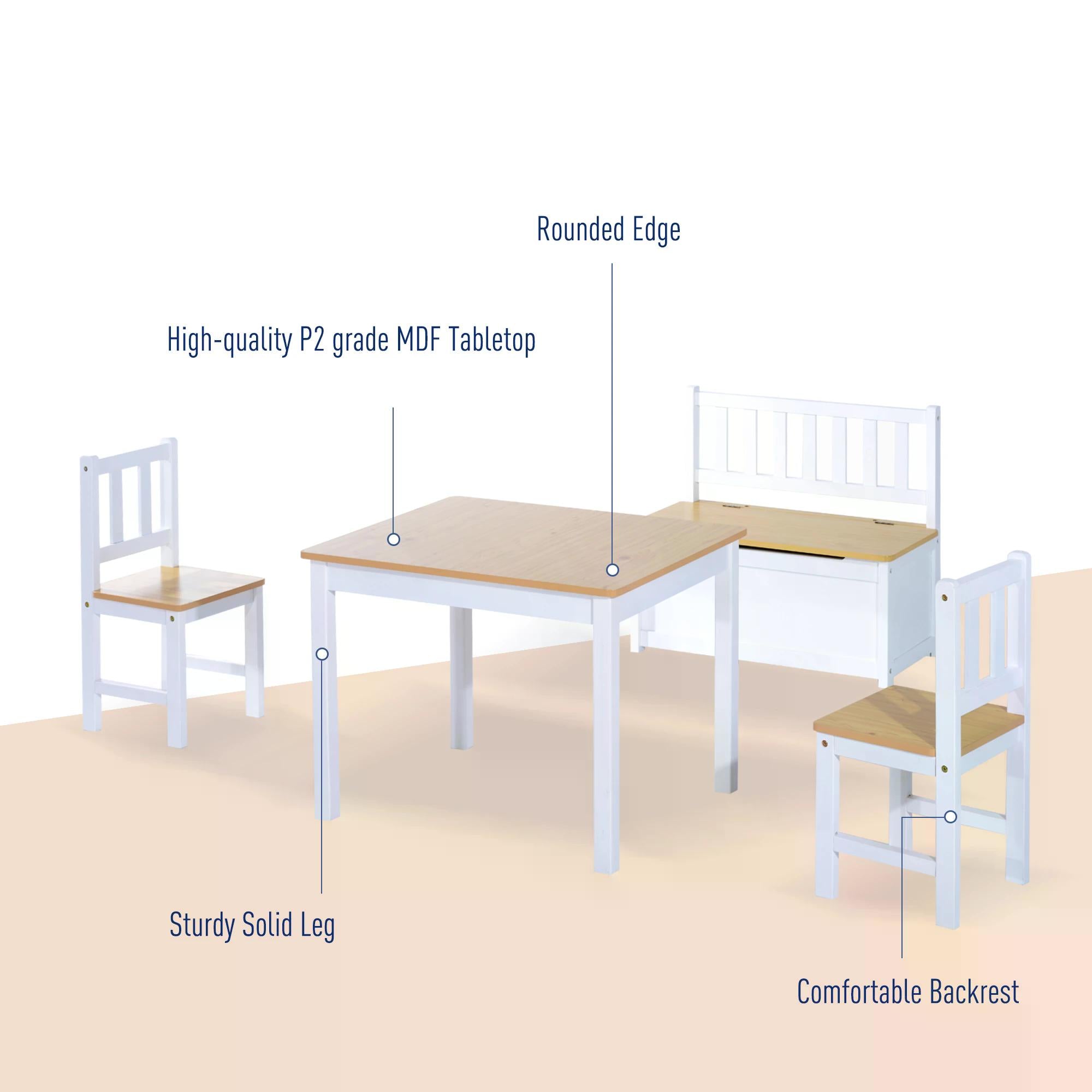 Pine Wood Kids 4 Pc Furniture Set-Oak/White