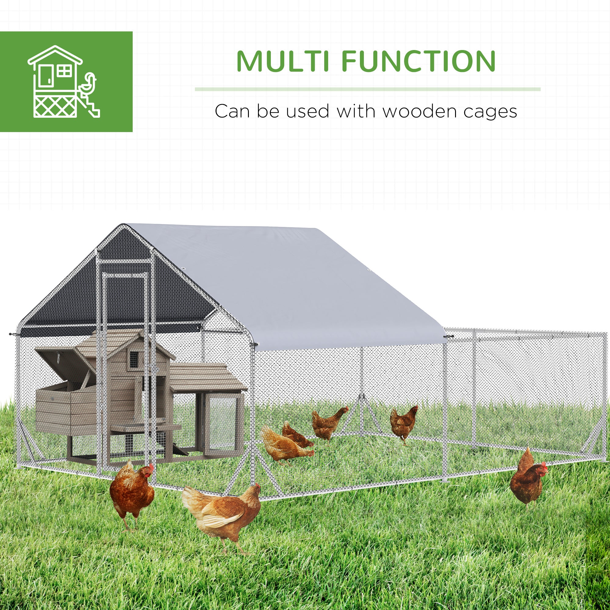 Walk In Chicken Run, Galvanized Chicken Coop Outdoor Hen House Poultry, Duck Rabbit Hutch for Backyard with Water, UV-Resist Cover, 4 x 3 x 2 m