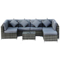 8 Piece Rattan Garden Sofa Set with Aluminium Frame and Coffee Table - Grey
