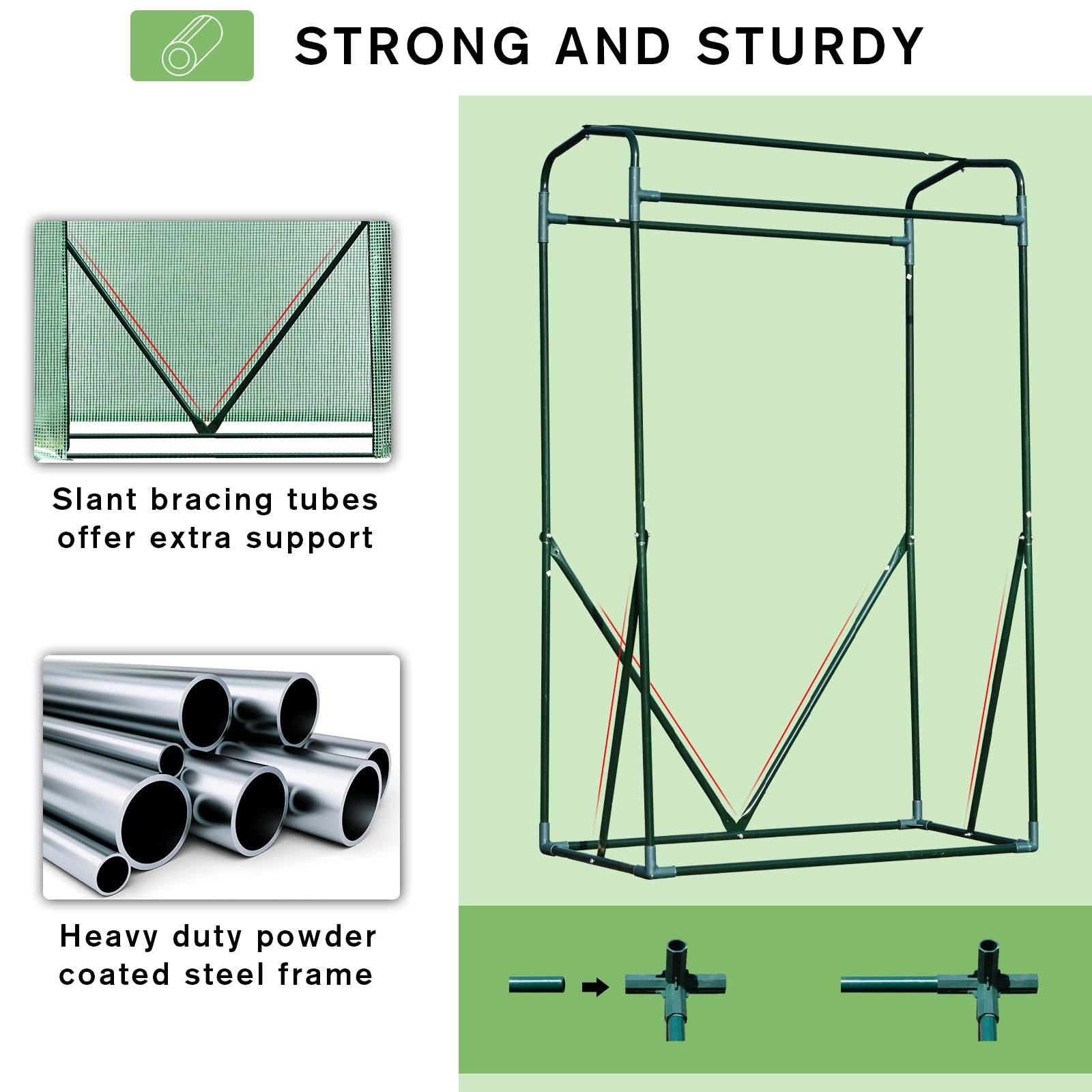 Outdoor PE Greenhouse Steel Frame Plant Cover with Zipper 100L x 50W x 150HCM - Green