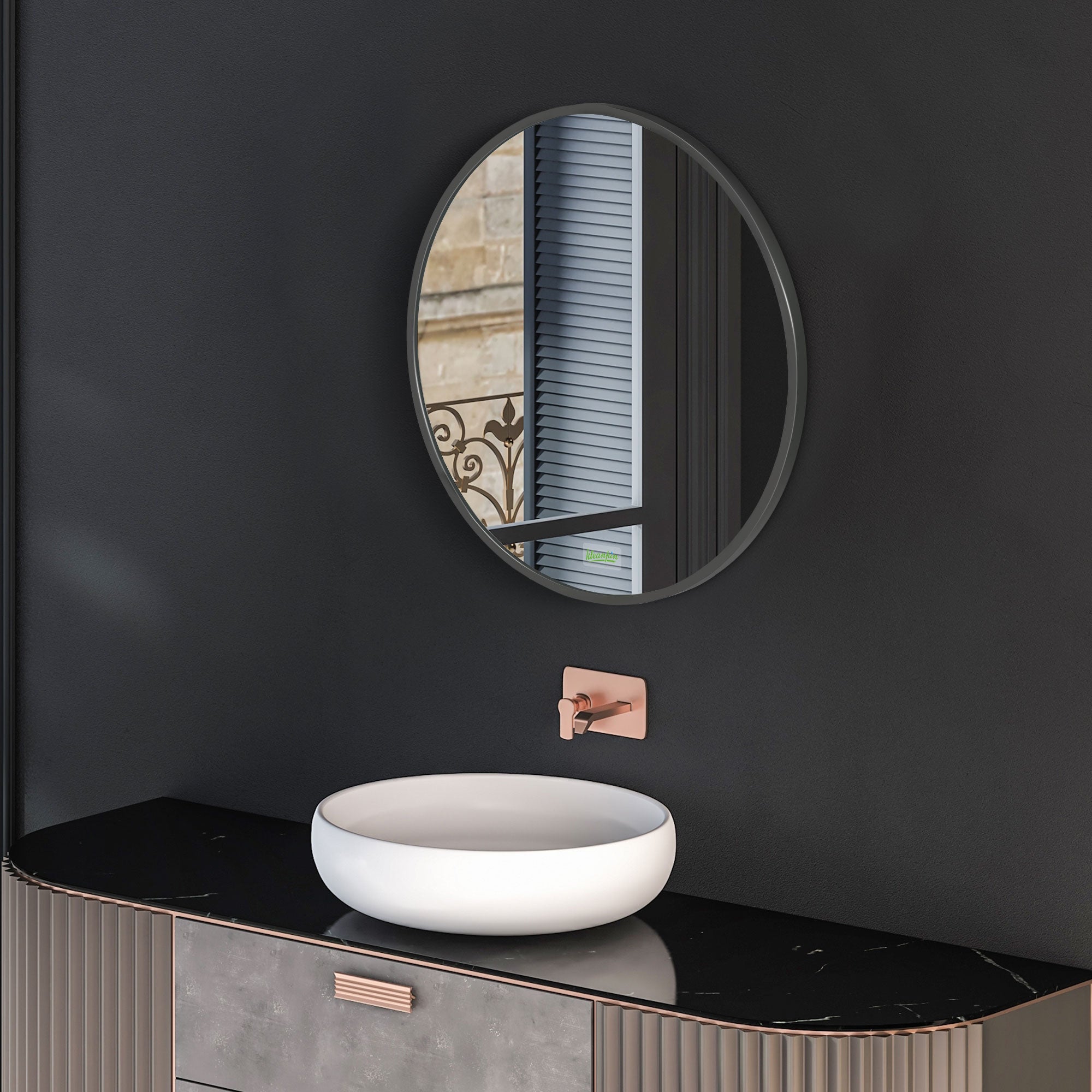 Round Bathroom Mirror, Modern Wall-mounted Makeup Mirror with Aluminium Frame for Washroom Living Room, Black, 50x50 cm