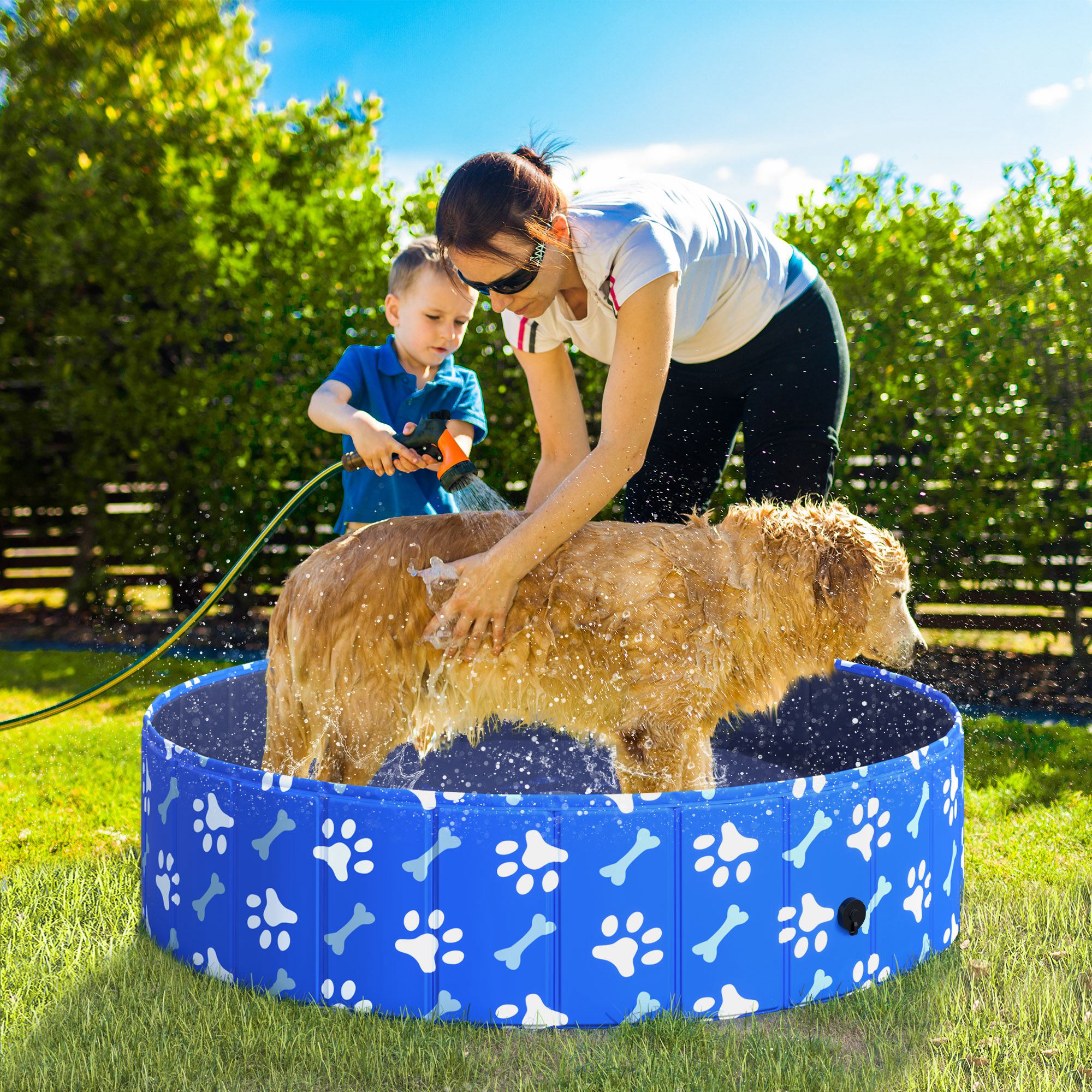 Dog Swimming Pool Foldable Pet Bathing Shower Tub Padding Pool Dog Cat Puppy Washer Indoor/Outdoor ?120 x 30H cm M Sized