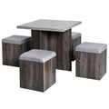 5PC Wooden Garden Patio Dining Set with 4 Storage Stools and Cushions Space Saving Design - Wood Grain