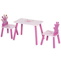 3 Piece Kids Wooden Table and Chair Set with Crown Pattern - Pink