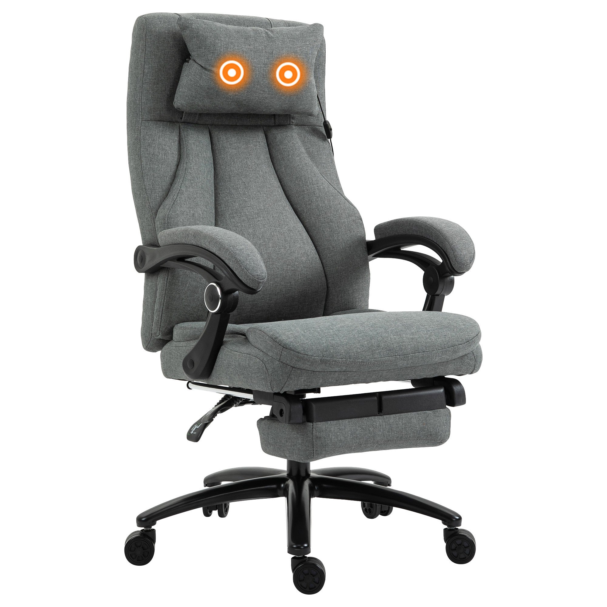 Office Chair 2-Point Removable Vibration Massage Pillow Executive Ergonomic USB Power Adjustable Height 360° Swivel Grey