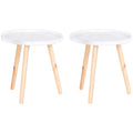 Set of 2 Carved Floral Round Coffee Tables with Tray-Style Top and Wood Legs - White