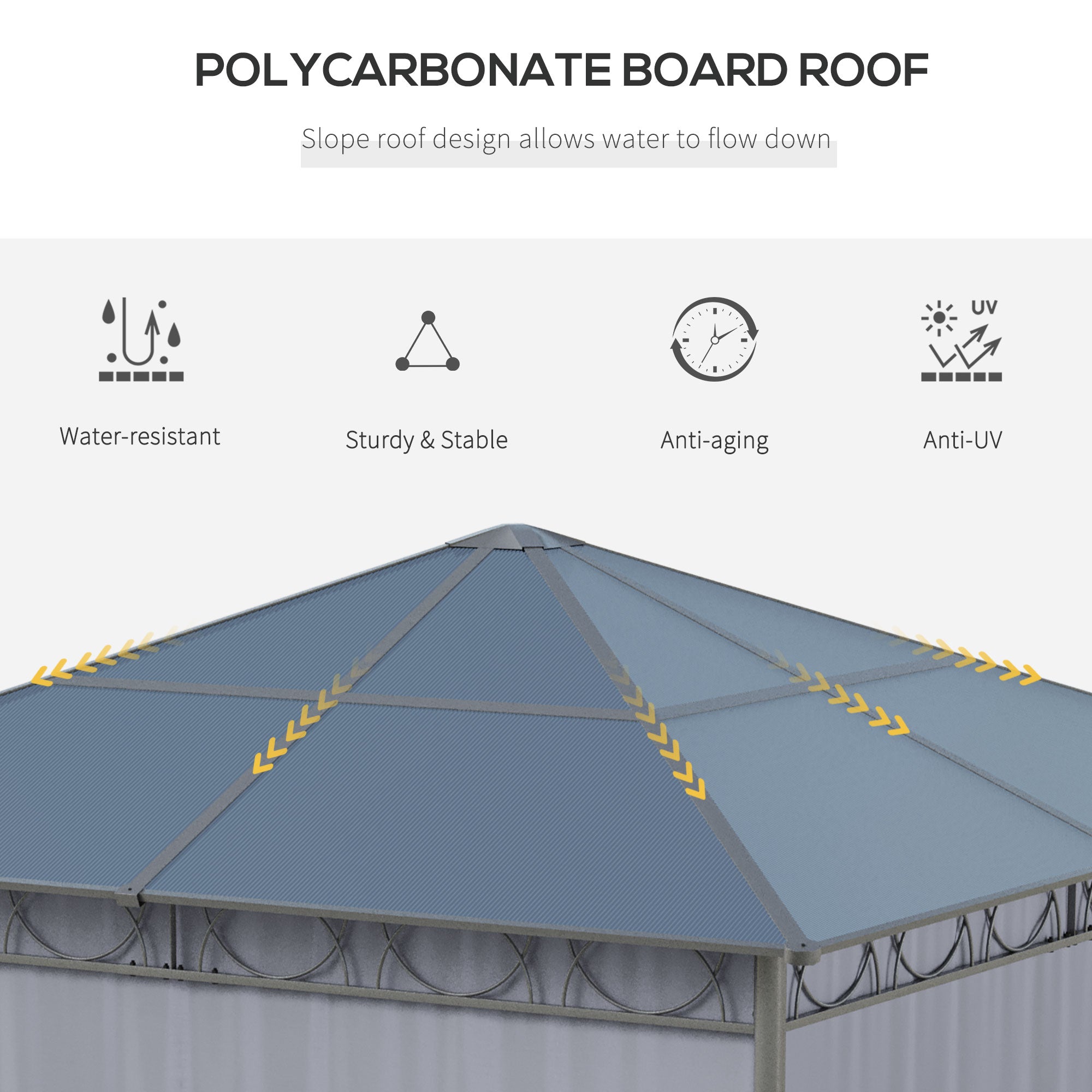 3 x 3(m) Hardtop Gazebo with UV Resistant Polycarbonate Roof, Steel & Aluminum Frame, Garden Pavilion with Curtains, Grey