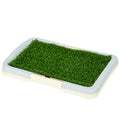 Portable Puppy Training Pad with Artificial Grass, Grid Panel & Tray 46.5 x 34cm - Blue White Green