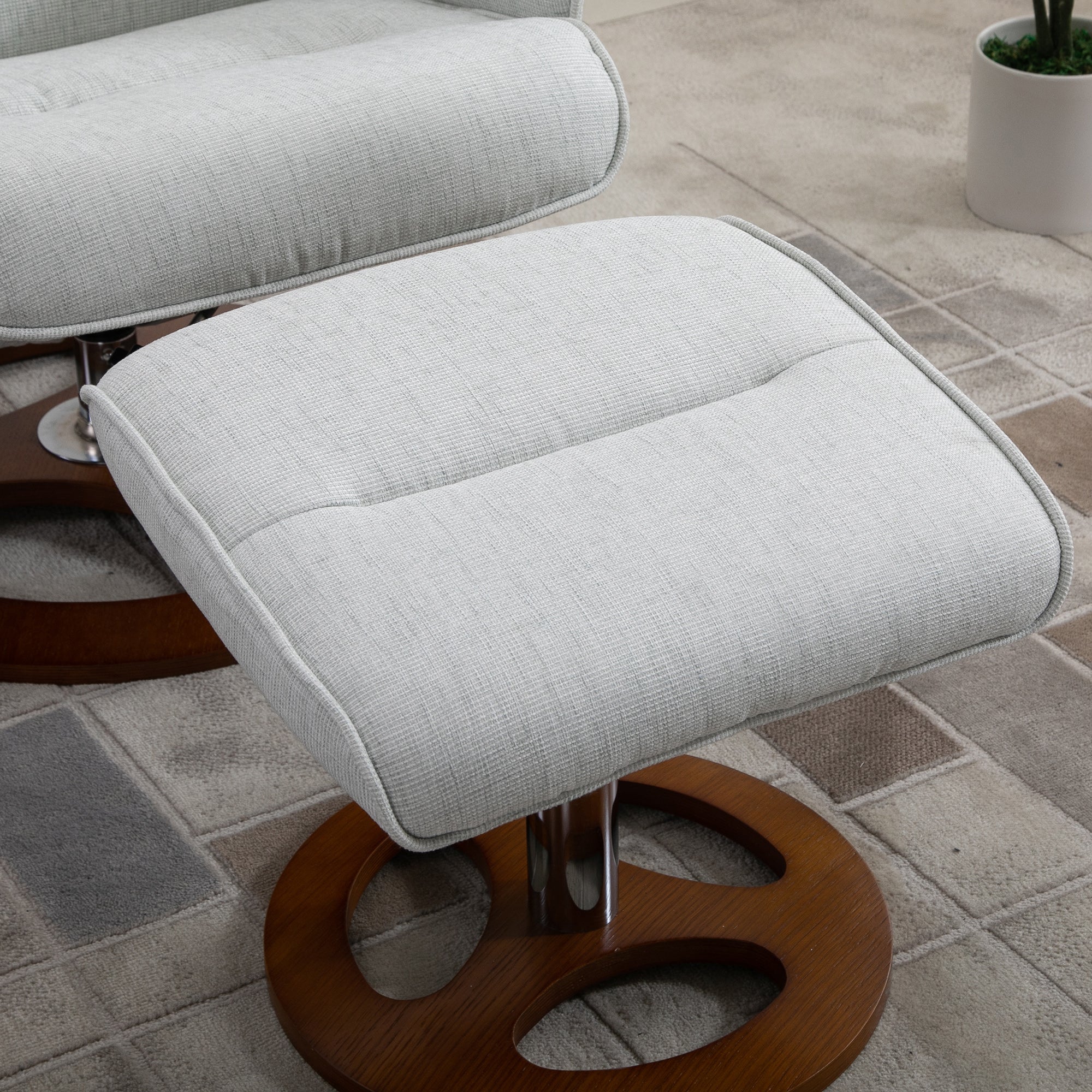 Recliner Chair Ottoman Set 360° Swivel Sofa Stool Modern Soft Thick Padding Wood Base Dark Grey