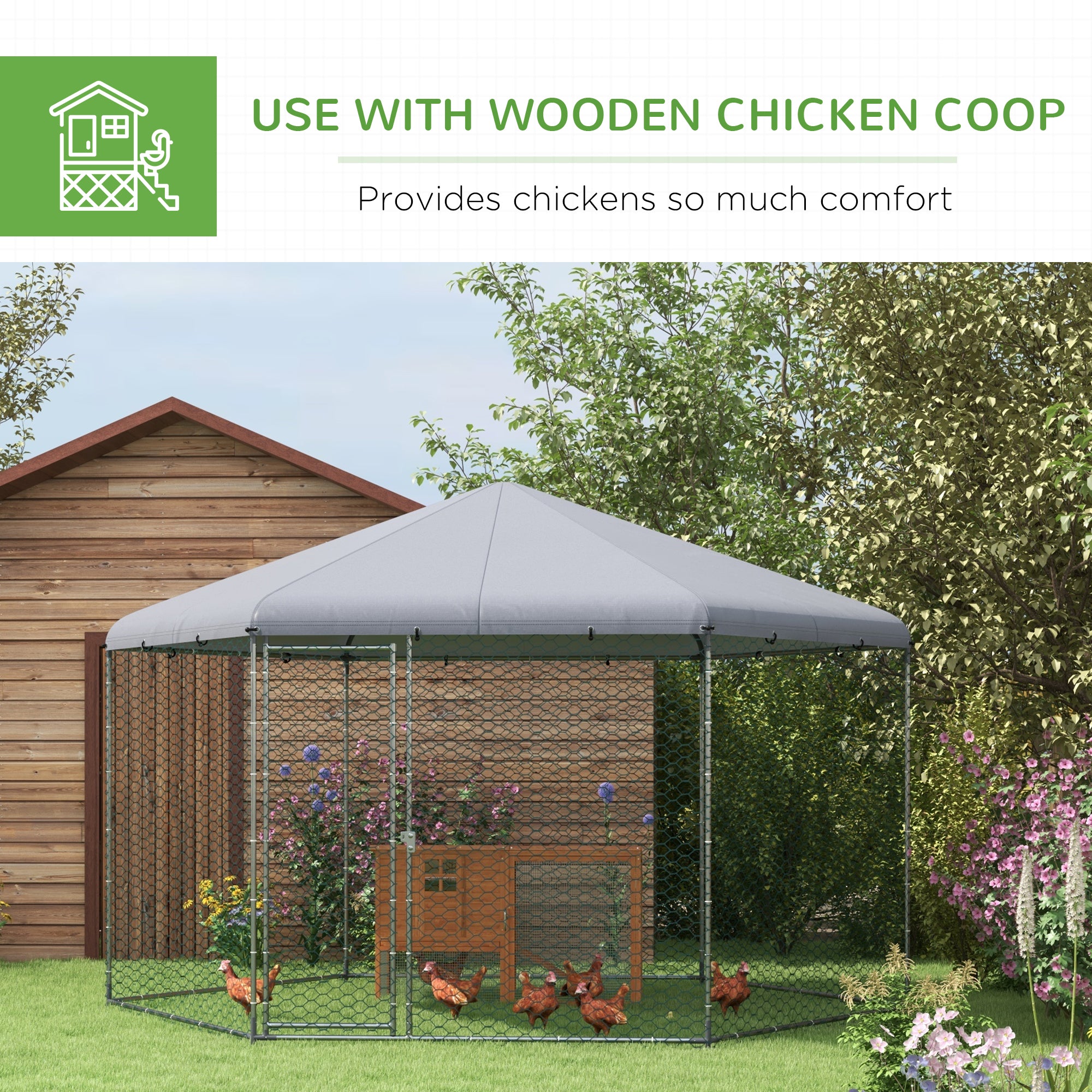 4 x 3.5 x 2.6m Chicken Coop for 10-15 Chickens, Hens, Rabbits, Ducks, Outdoor Garden Chicken Run