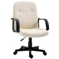 Swivel Executive Mid Back PU Leather Office Desk Chair with Armrests and Wheels - Cream