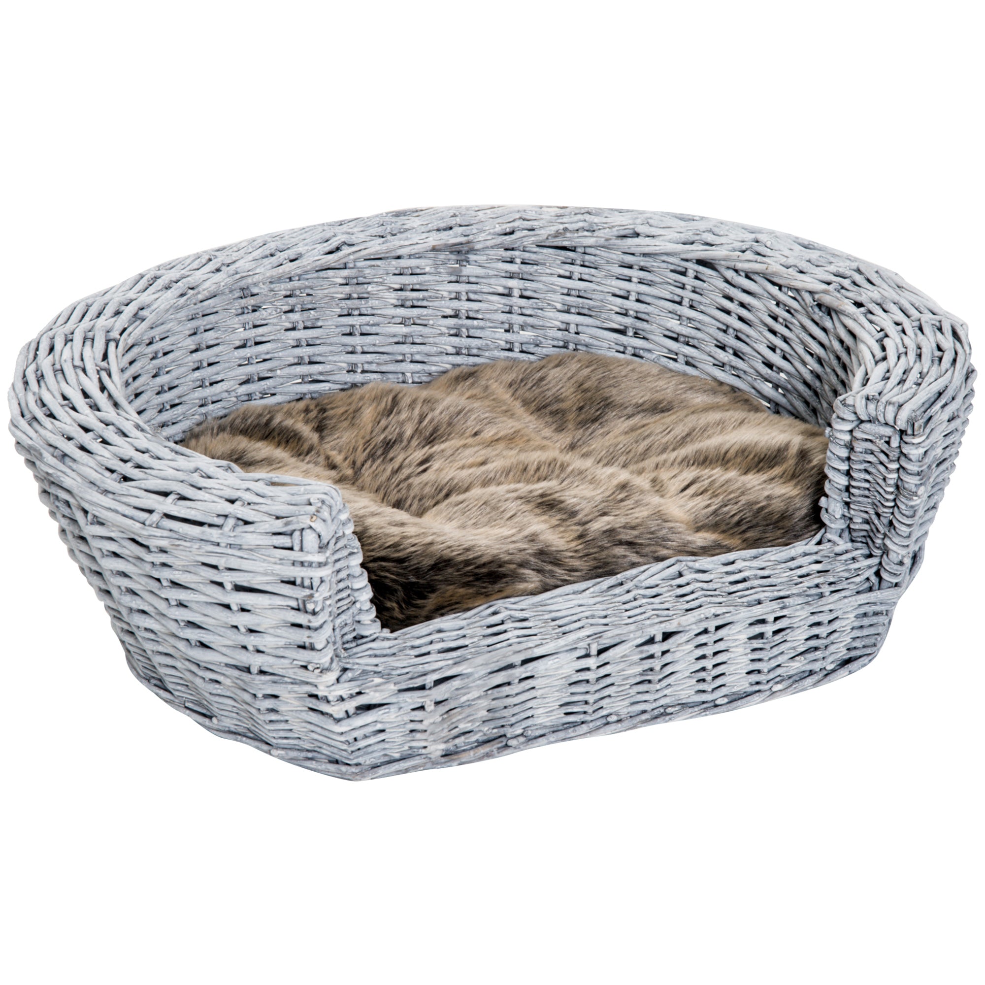 Pet Basket Sofa Bed, 57Lx46Wx17.5H cm, Willow Rattan-Grey