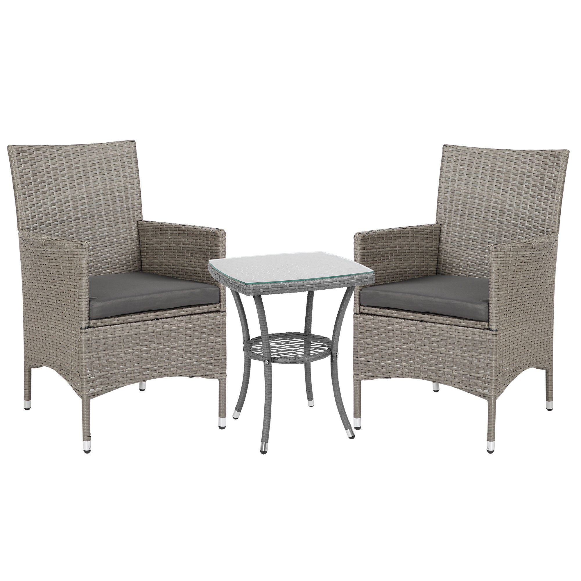 Three-Piece Rattan Bistro Set,with Cushions, Garden Furniture,Wicker Weave Conservatory Companion, Chair Table Set - Grey