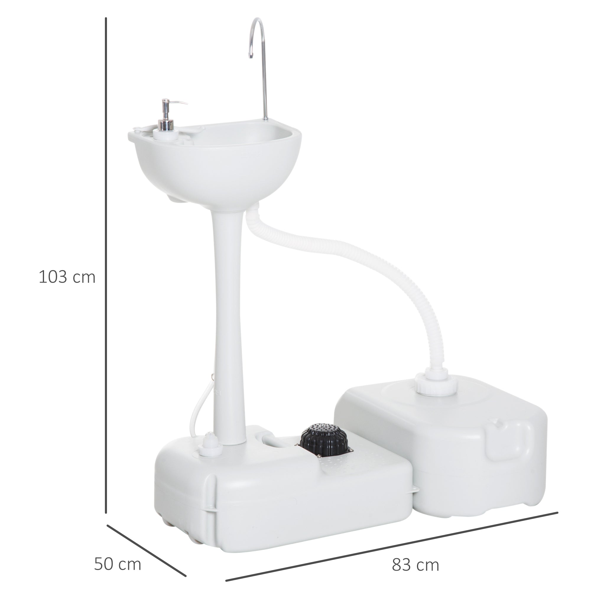 Camping Portable Hand Wash Sink Basin w/ 17L Water Tank and 24L Drainage Equipment with Sanitizer Station HDPE