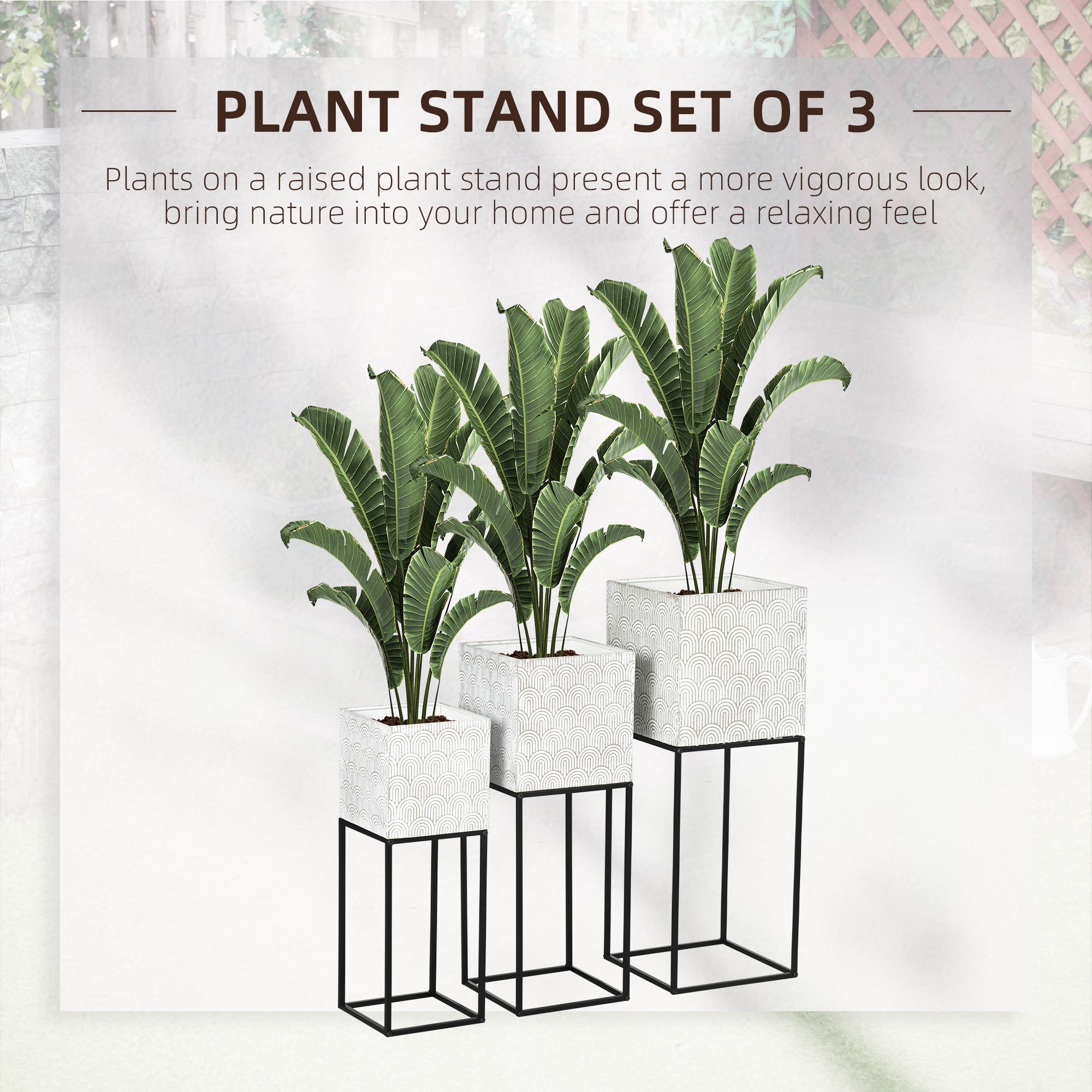 Metal Plant Stand Set of 3 with Legs, Decorative Square Planters with Stands Flower Pot Holders for Living Room, Bedroom