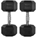 Set of 2 Rubber Hex Dumbbells 15kg Each Portable Home Gym Weights - Black
