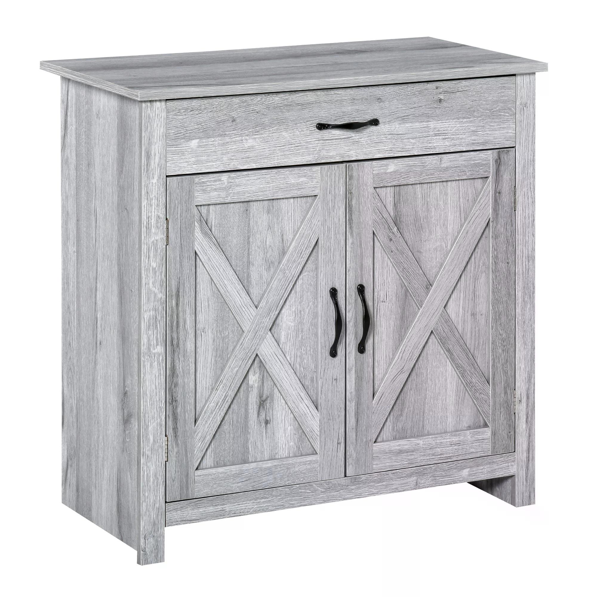 Farmhouse Barn Door Sideboard Storage Cabinet Coffee Bar for LIVING Room – Grey Grain