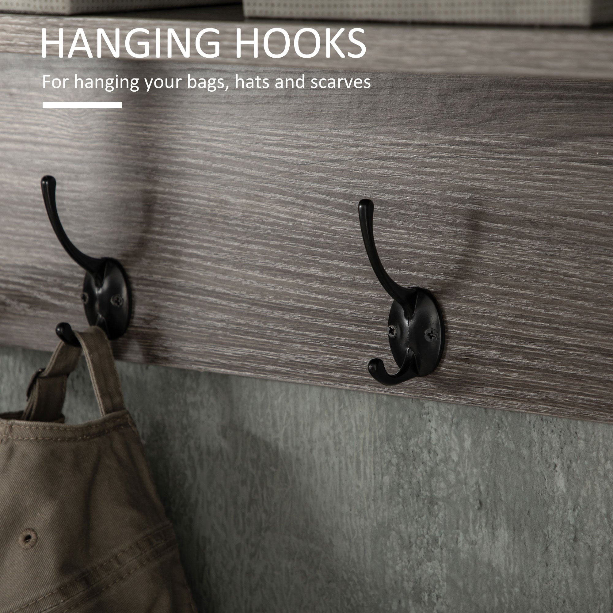 Coat Rack Wall-Mounted with 4 Coat Hooks and Open Storage Shelf, Versatile Floating Hanging Shelf, Key Holder for Entryway, Mudroom, Grey