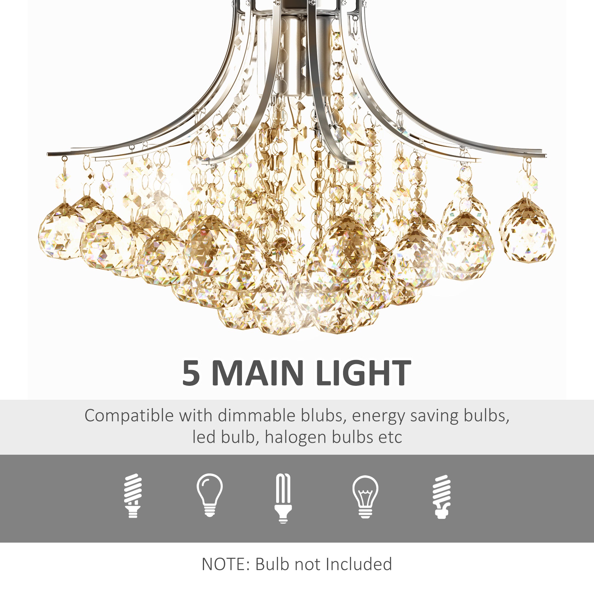 3 Lights Mordern Style Ceiling Chandelier Pendant Crystal Light w/ Transparent K9 Crystal Droplets D40 X 28H (CM)