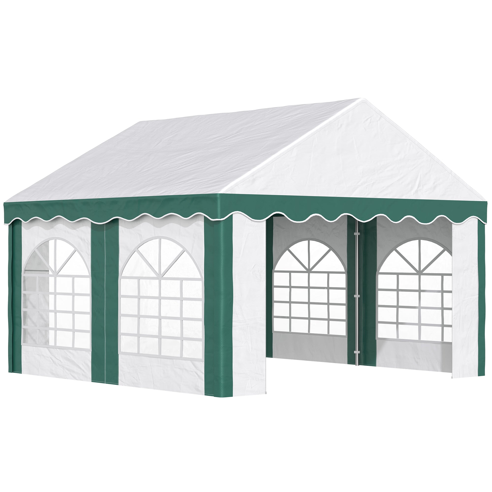 4 x 4m Garden Gazebo with Sides, Galvanised Marquee Party Tent with Four Windows and Double Doors, for Parties, Wedding and Events