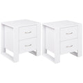 Set of 2 Bedside Tables with 2 Drawers and Handles, Elevated Base - White
