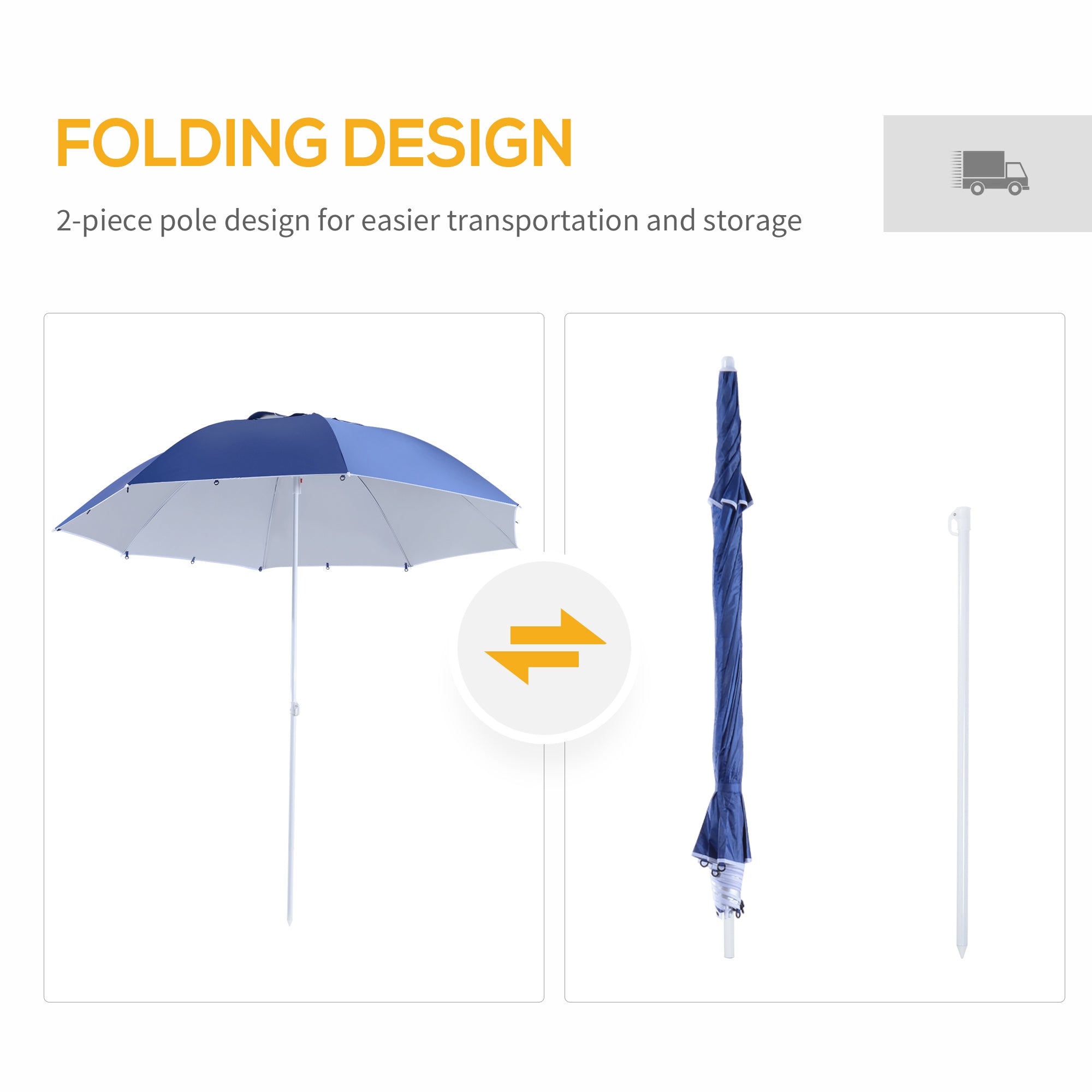 2m Beach Sport Umbrella Parasol-Coated Blue Polyester/Steel