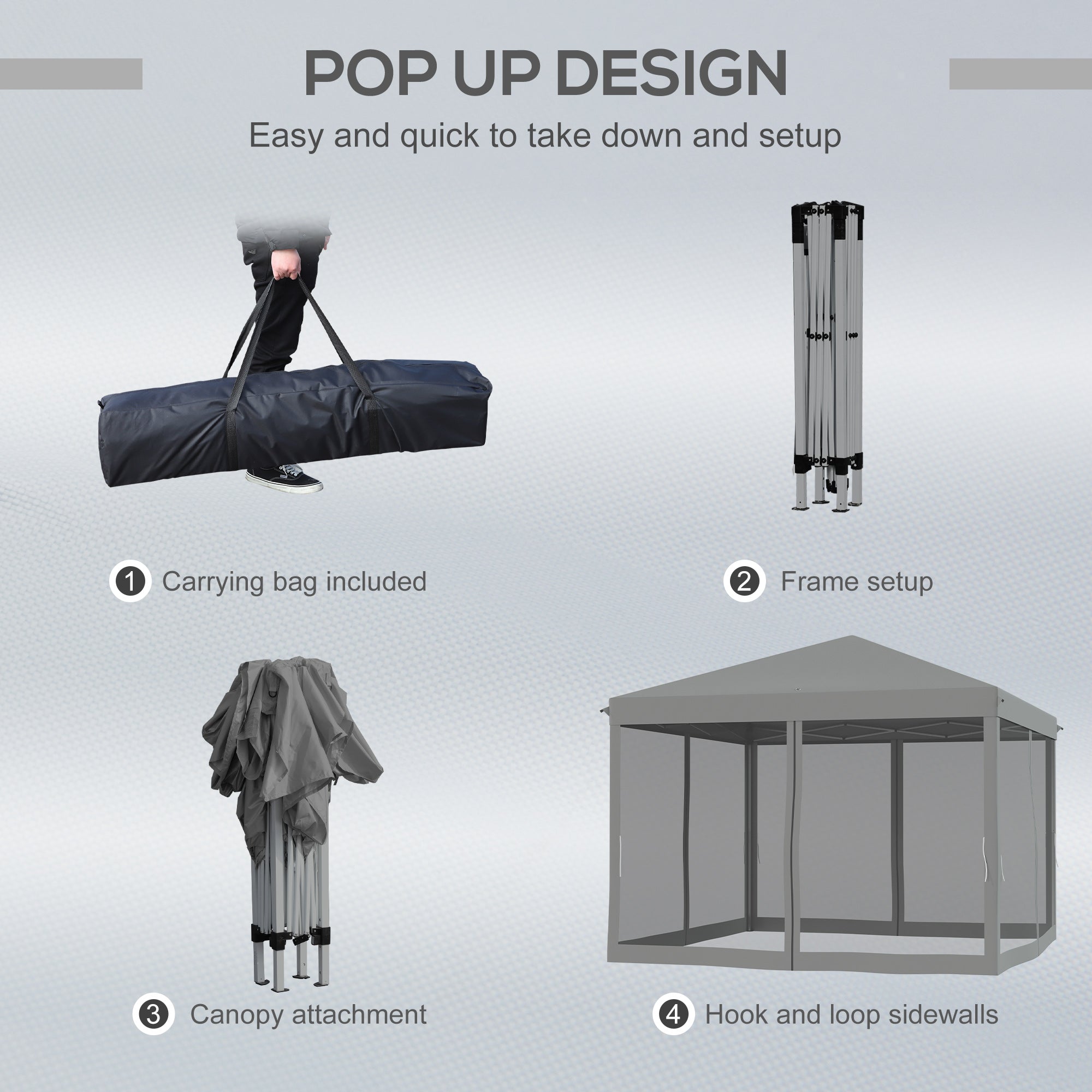 3-Piece 3x3m Pop Up Garden Gazebo Set with Removable Mesh Walls - Light Grey