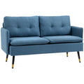 2 Seater Fabric Sofa with Button Tufted Cushions - Dark Blue