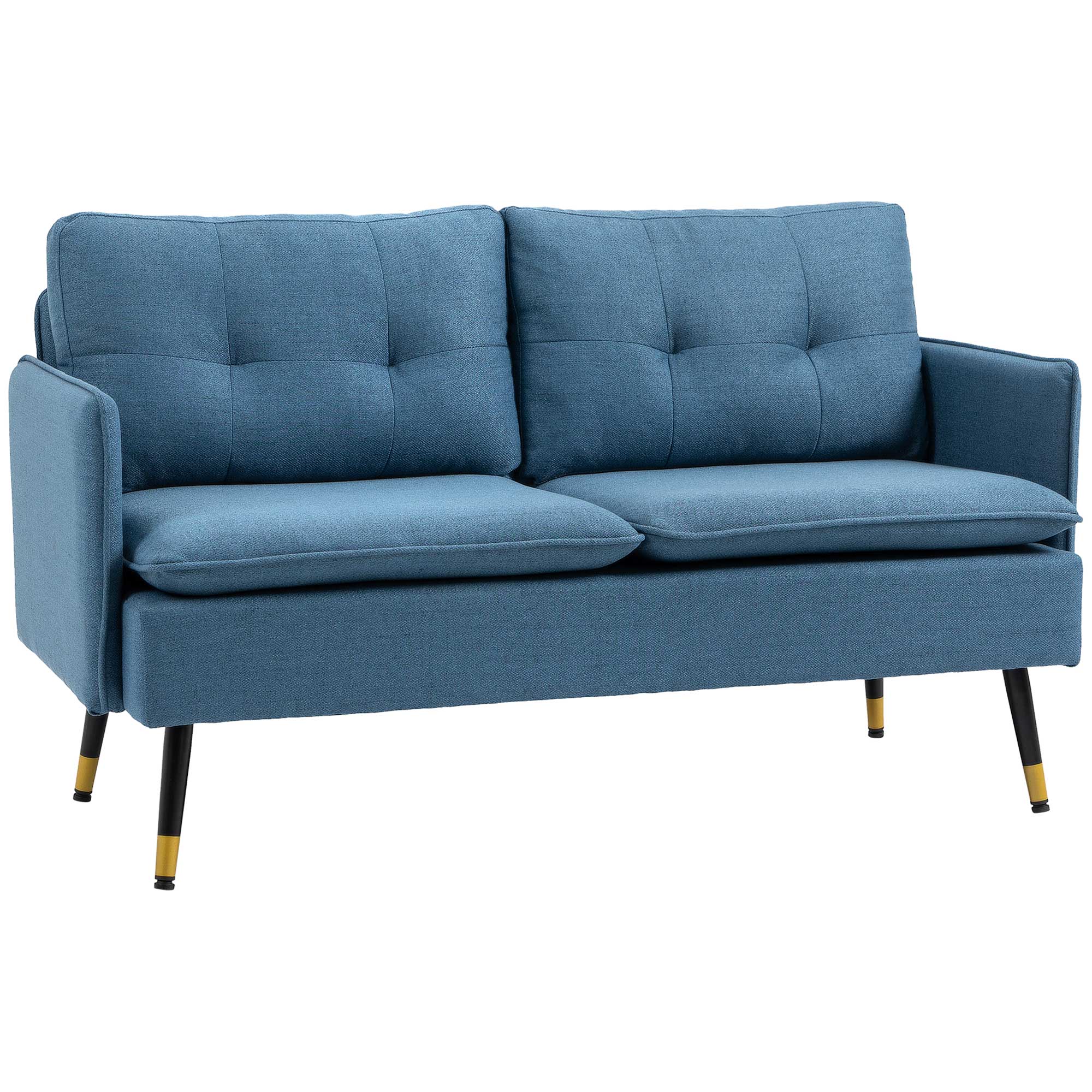 2 Seater Sofas for Living Room, Fabric Couch, Button Tufted Love Seat with Cushions, Dark Blue