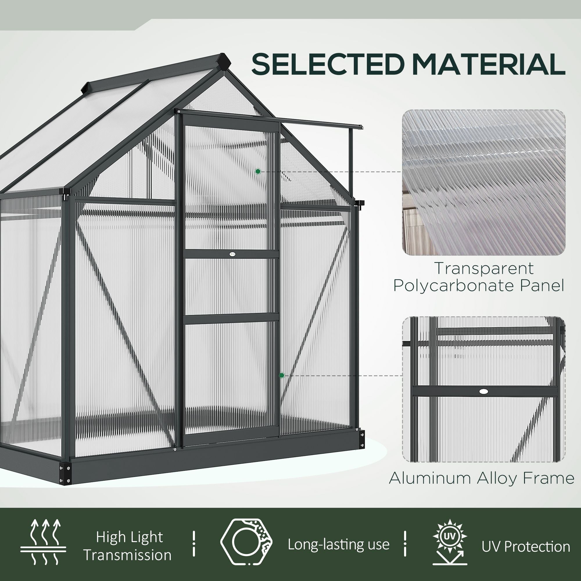 Clear Polycarbonate Greenhouse Large Walk-In Green House Garden Plants Grow Galvanized Base Aluminium Frame with Slide Door, 6 x 4ft