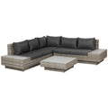 5-Seater Rattan Outdoor Sectional Corner Sofa and Coffee Table Set with Cushions - Light Grey