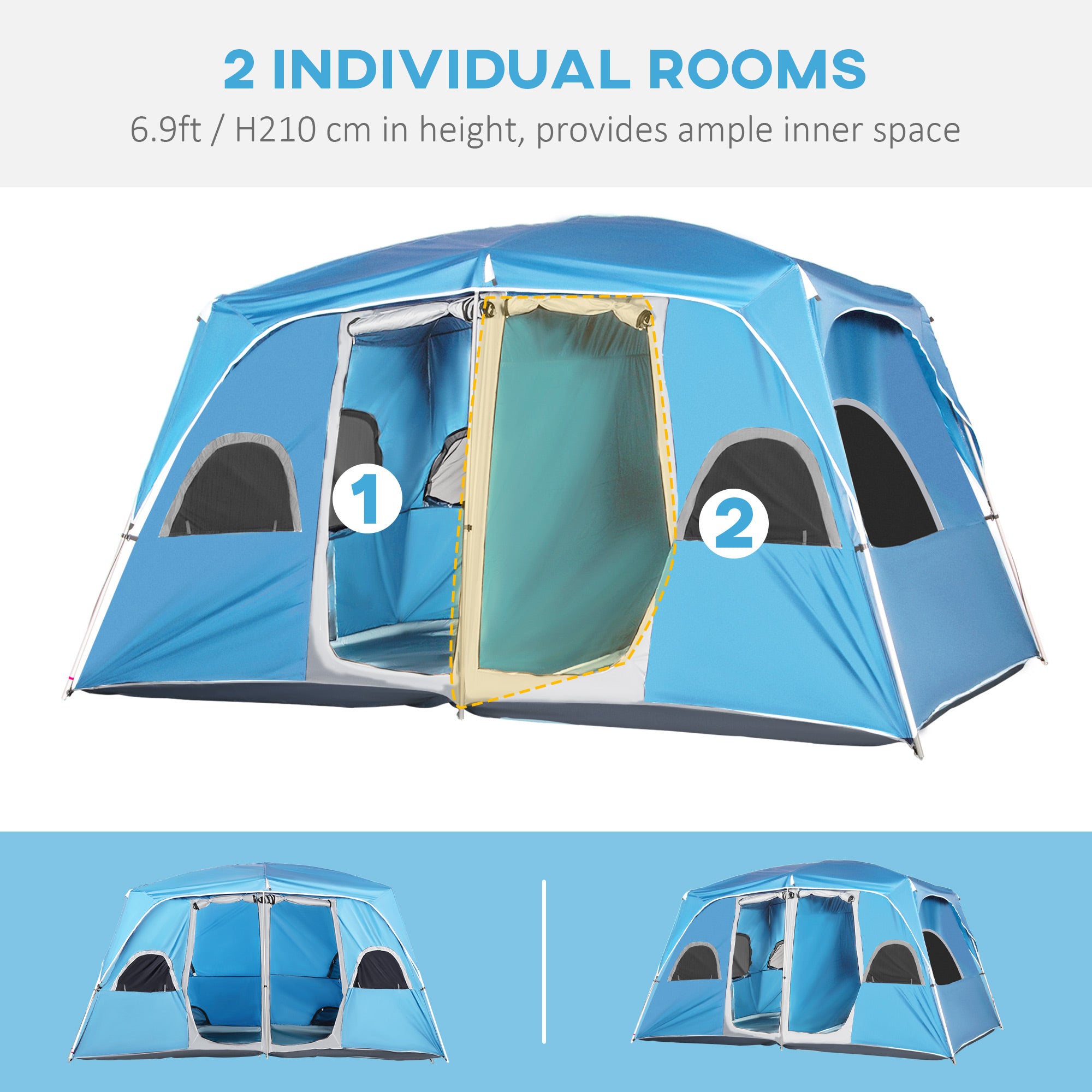 4-8 Person Camping Tent Family Tent with 2 Room, Mesh Windows, Easy Set Up for Backpacking, Hiking, Outdoor, Blue